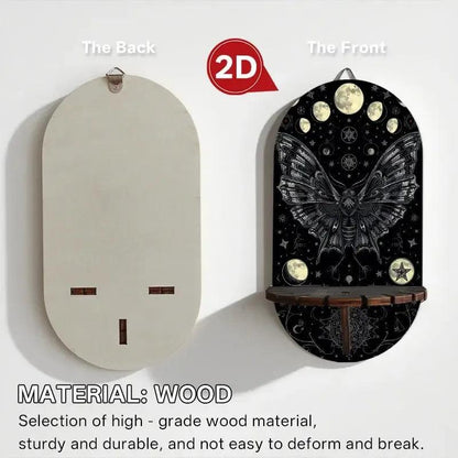 Gothic Butterfly and Moon Phase Wall Shelf – Wooden Halloween Floating Shelf Witchy Altar Decor-MoonChildWorld