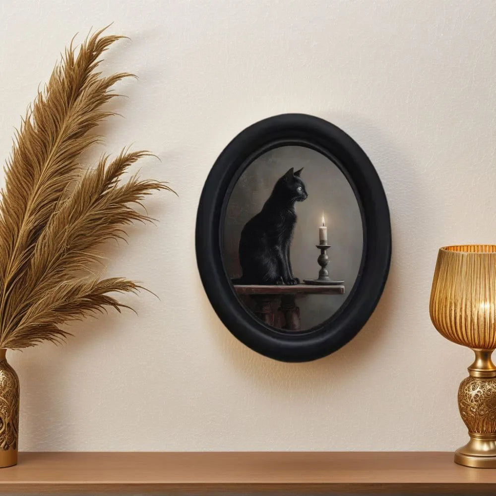 Gothic Candlestick Black Cat Oval Wall Decoration – back view