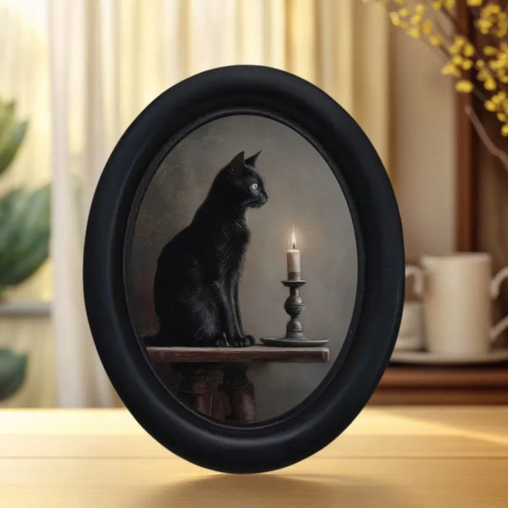 Gothic Candlestick Black Cat Oval Wall Decoration – front view
