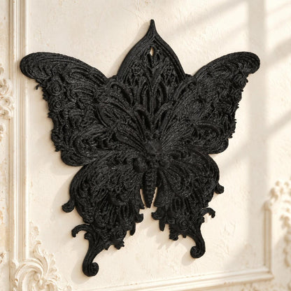 Gothic Carved Butterfly Wall Hanging Baroque Wall Ornament — view 4 showing carved details in a bright gothic vintage setting