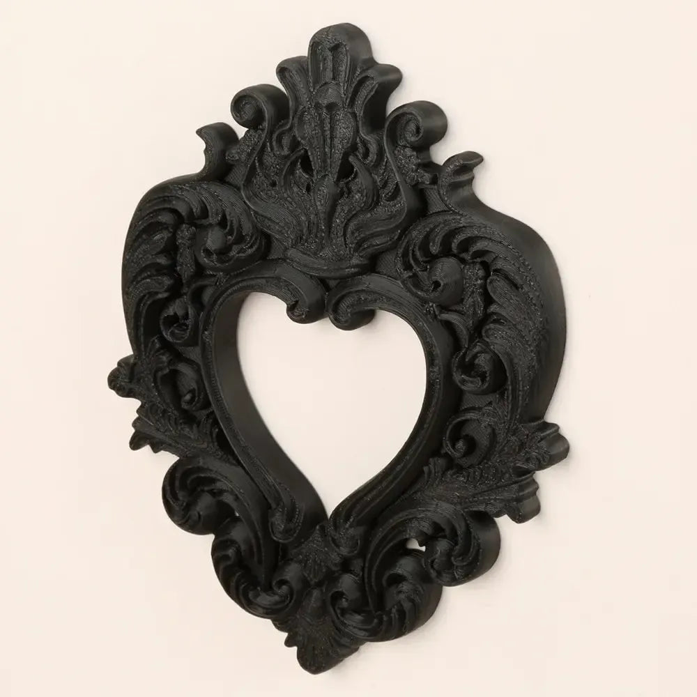 Gothic heart frame 3D carved black matte – dark romantic witchy home art and sacred wall display