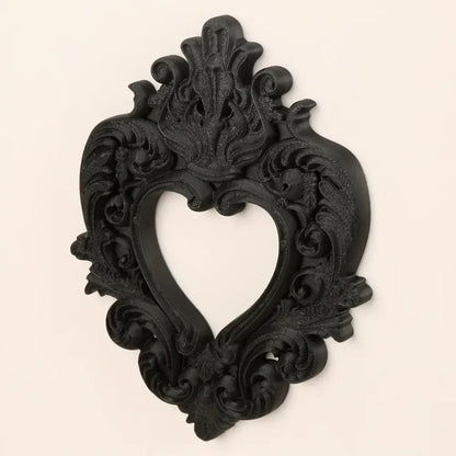 Gothic heart frame 3D carved black matte – dark romantic witchy home art and sacred wall display