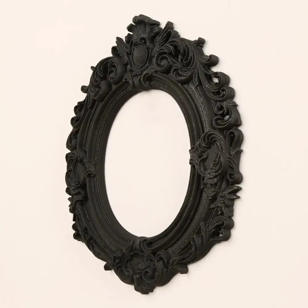 Gothic oval frame 3D carved black matte – dark academic witchy Victorian home sacred wall art