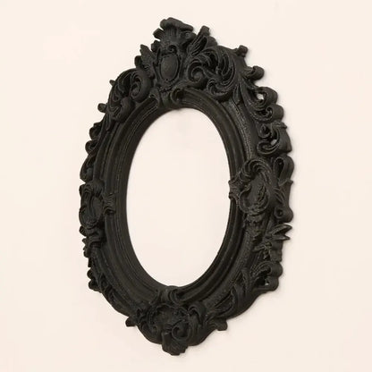Gothic oval frame 3D carved black matte – dark academic witchy Victorian home sacred wall art