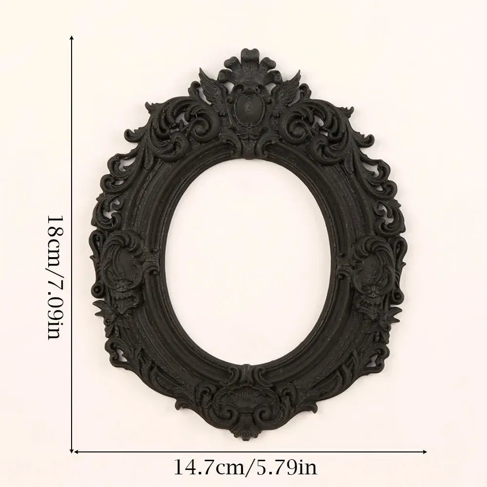 Ornate gothic oval picture frame black relief – Pagan Wiccan Halloween witchy gothic home decor