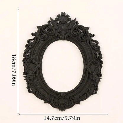 Ornate gothic oval picture frame black relief – Pagan Wiccan Halloween witchy gothic home decor