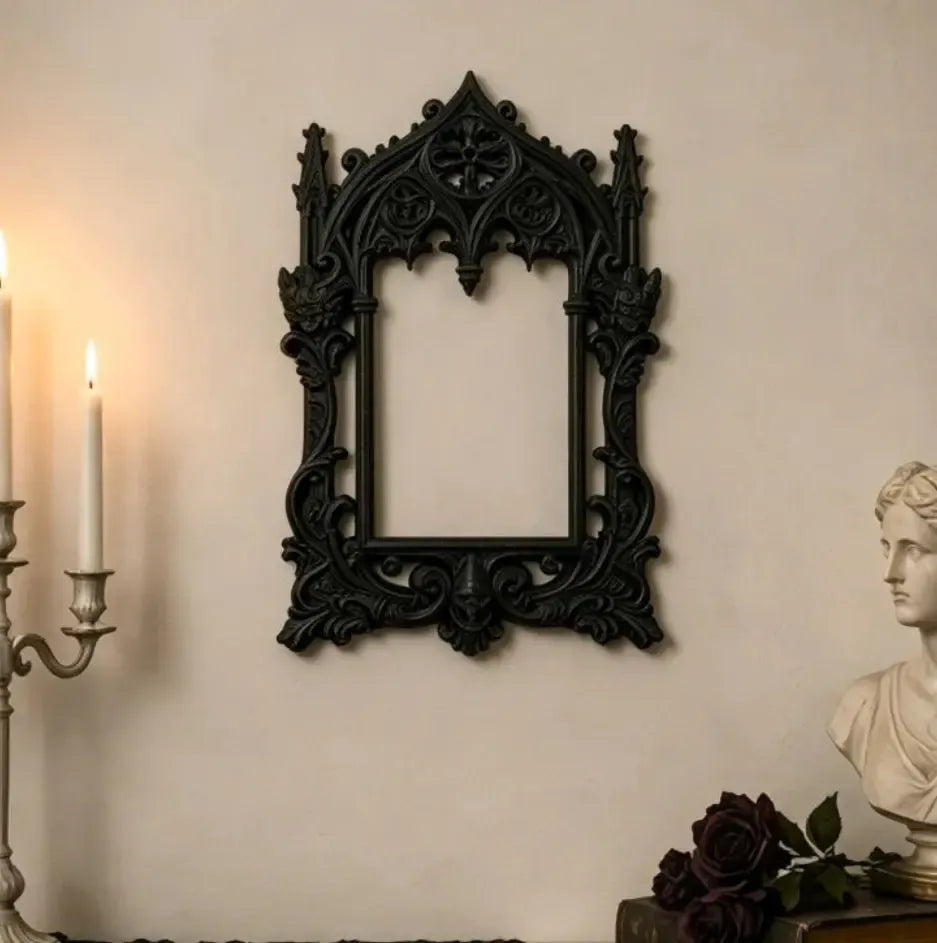 Gothic carved picture frame wall decor Style A – dark Victorian matte black ornate 3D relief witchy art