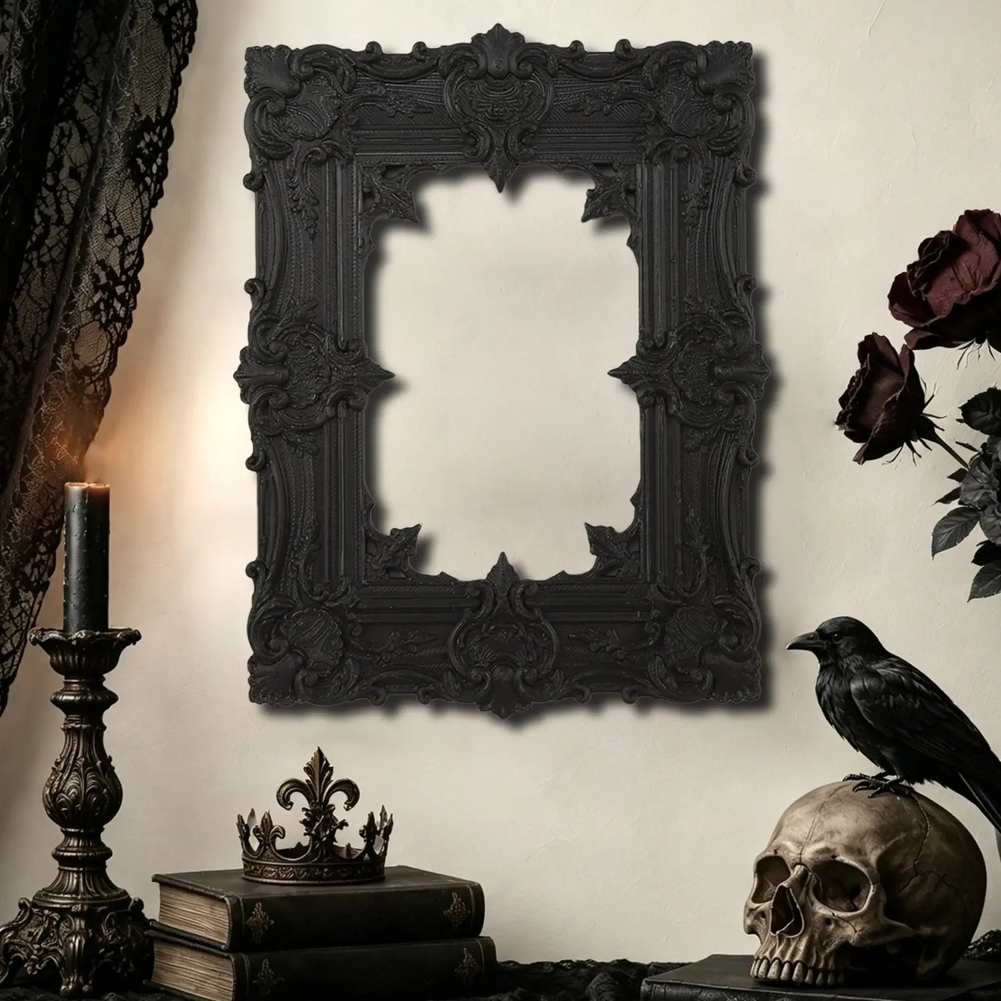 Gothic ornate picture frame black carved detail Style B – witchy dark academic Victorian home decor