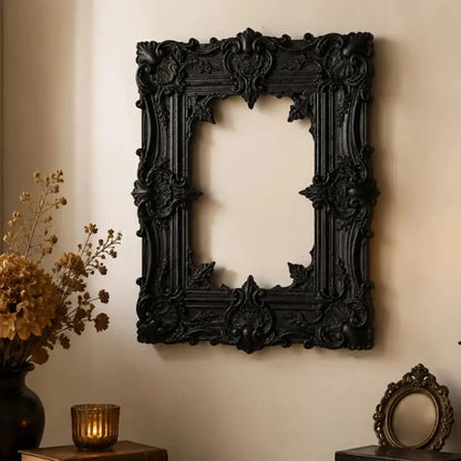 Gothic carved picture frame wall decor Style B – dark Victorian matte black 3D relief witchy art