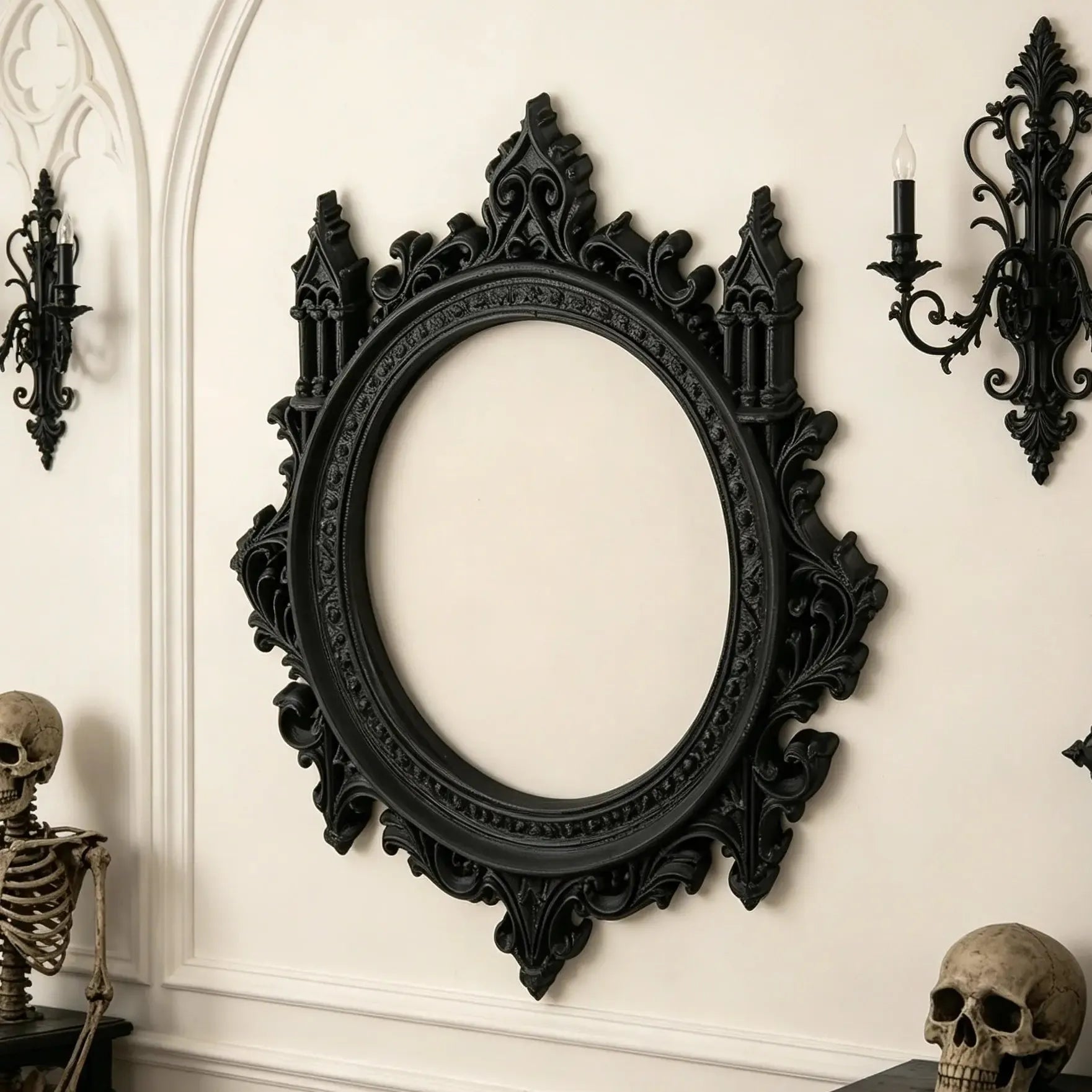 Gothic Carved Round Decorative Mirror Frame Halloween Wall Decoration-MoonChildWorld