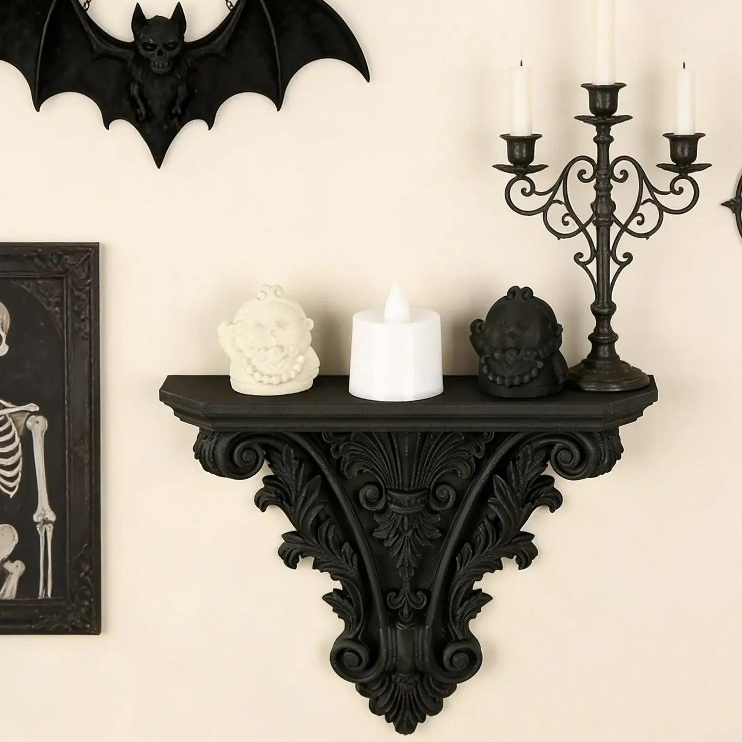 Gothic Carved Wall Shelf For Dark Style Home Wall Storage & Witchy Halloween Decoration-MoonChildWorld