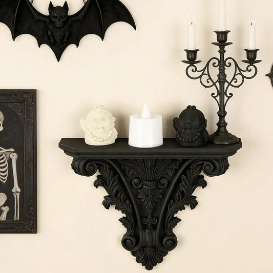Gothic Carved Wall Shelf For Dark Style Home Wall Storage & Witchy Halloween Decoration-MoonChildWorld