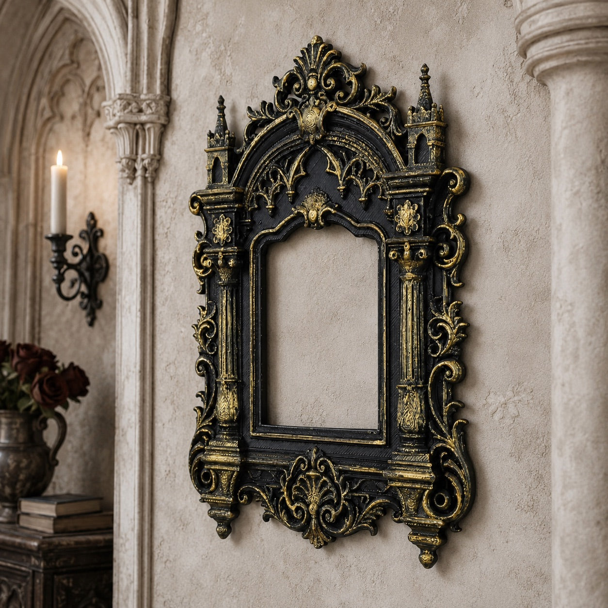 Gothic column frame – vertical hollow mirror frame side view