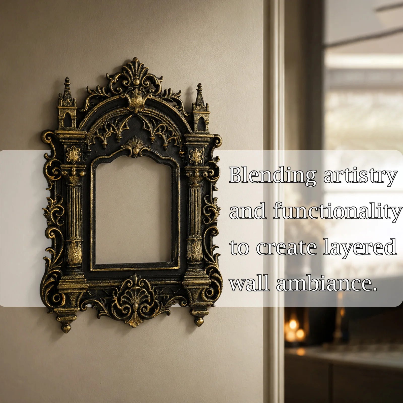 Dark palace photo frame – aged carved arch detail