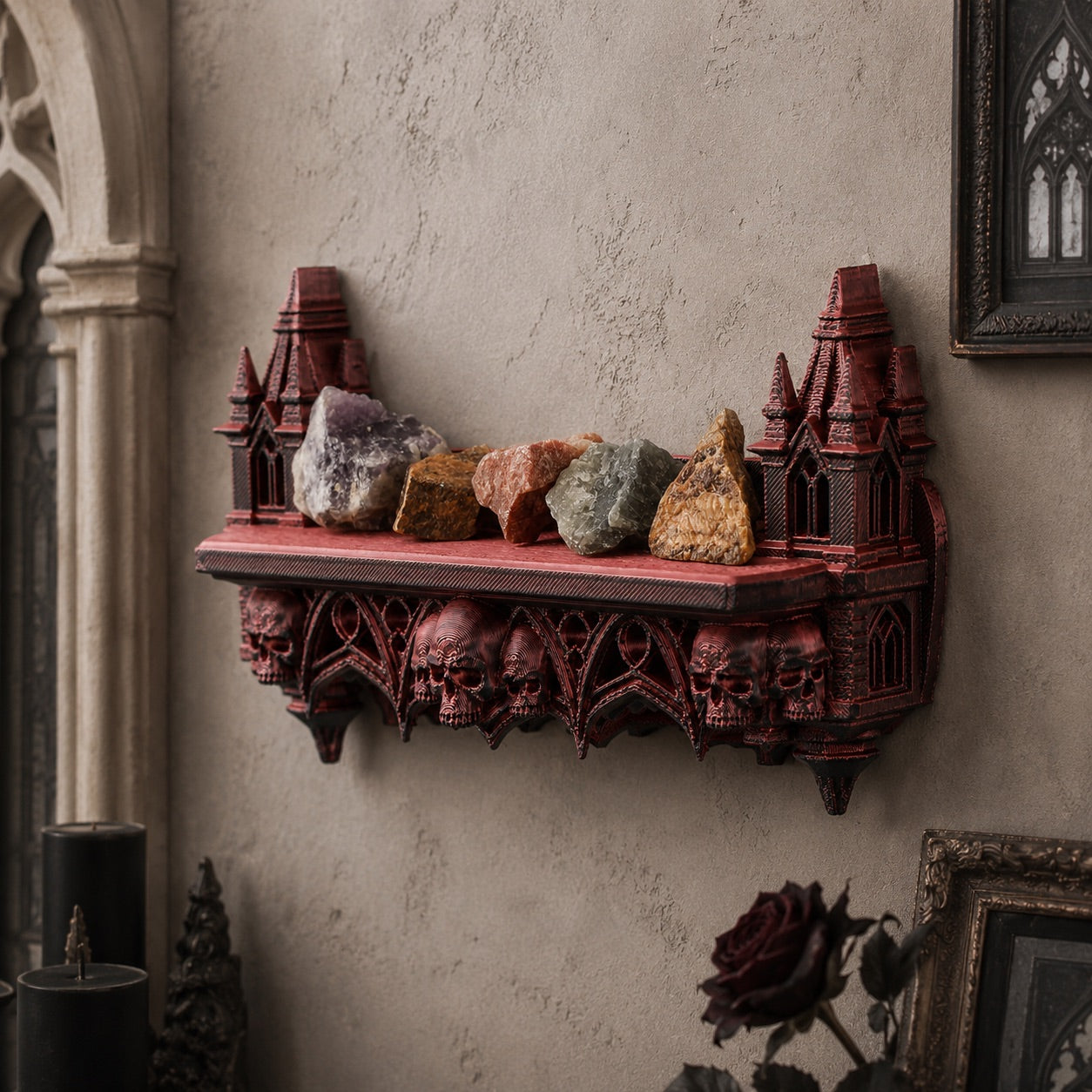 Gothic skull wall display shelf – dark aesthetic room decor