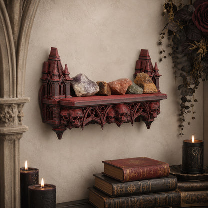 Gothic castle shelf – wall mounted crystal display side view