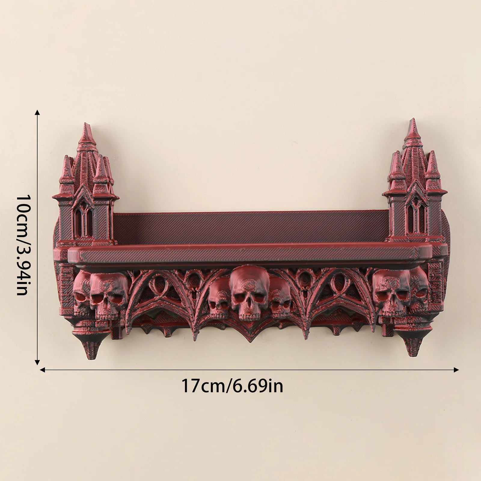 Castle skull wall mount shelf – crystal storage rack detail