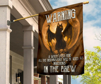 Gothic Cat Kitchen Witch Halloween Flag-MoonChildWorld
