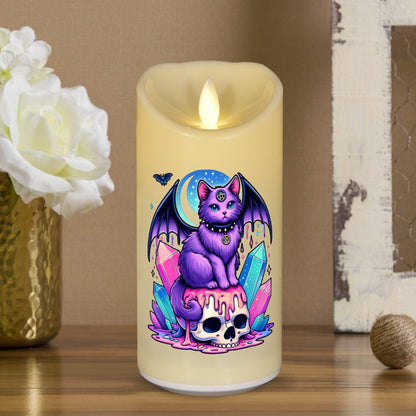 Gothic Cat & Skull Witchy Halloween Flameless LED Candle-MoonChildWorld