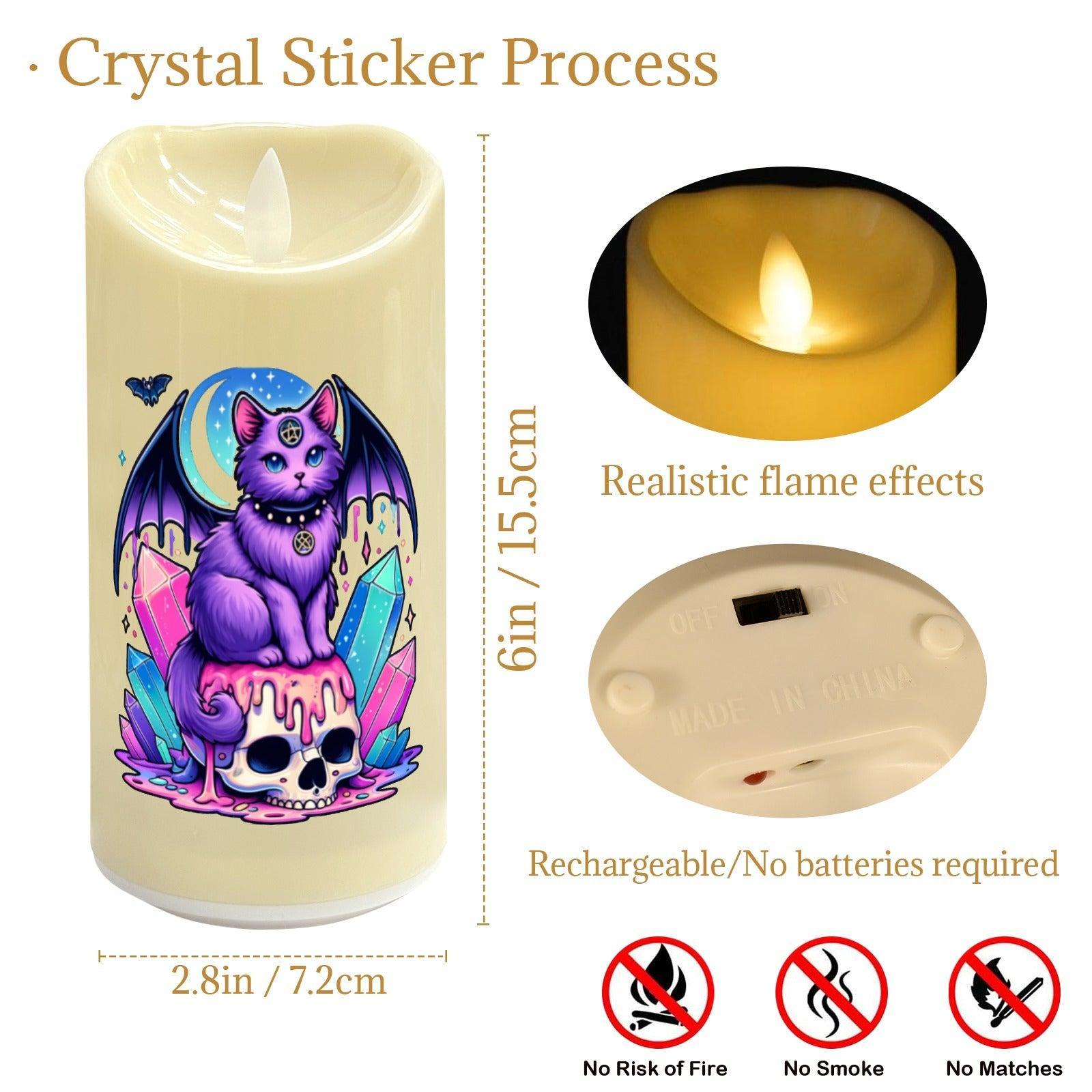 Gothic Cat & Skull Witchy Halloween Flameless LED Candle-MoonChildWorld