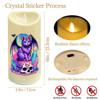Gothic Cat & Skull Witchy Halloween Flameless LED Candle-MoonChildWorld