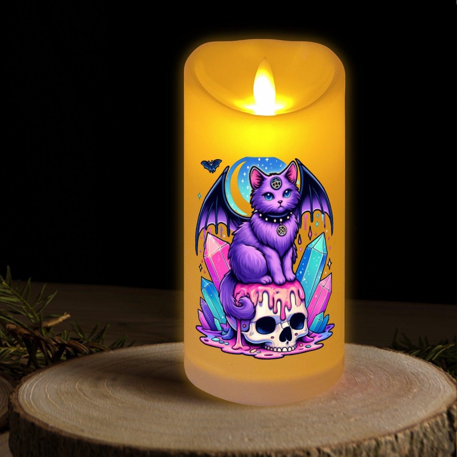 Gothic Cat & Skull Witchy Halloween Flameless LED Candle-MoonChildWorld