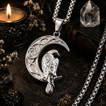 Gothic Celtic knot raven necklace gold finish – dark witchy Pagan amulet pendant