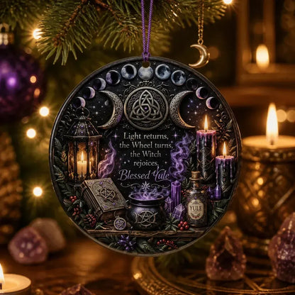 Gothic Christmas Ceramic Ornament with Moon Phase, Triple Moon – Halloween Style Wiccan Yule Ornament_mockup_1.webp