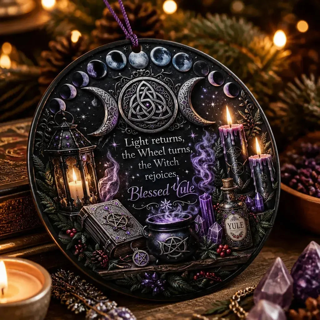 Gothic Christmas Ceramic Ornament with Moon Phase, Triple Moon – Halloween Style Wiccan Yule Ornament_mockup_2.webp