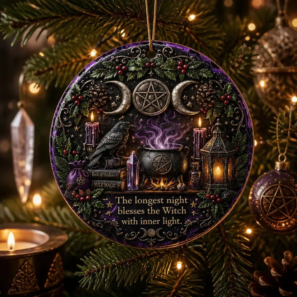 Gothic Christmas Ceramic Ornament with Raven, Triple Moon – Halloween Witchy Christmas Ornament for Pagan_mockup_1.webp