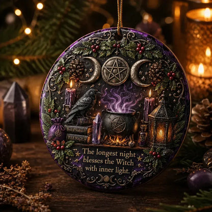 Gothic Christmas Ceramic Ornament with Raven, Triple Moon – Halloween Witchy Christmas Ornament for Pagan_mockup_2.webp