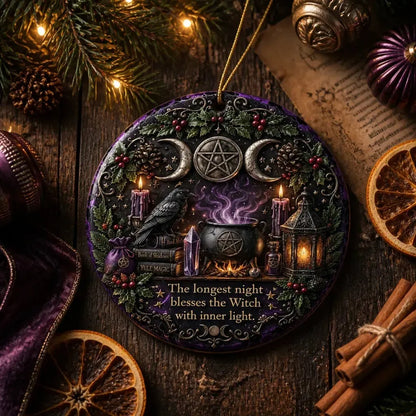 Gothic Christmas Ceramic Ornament with Raven, Triple Moon – Halloween Witchy Christmas Ornament for Pagan_mockup_3.webp