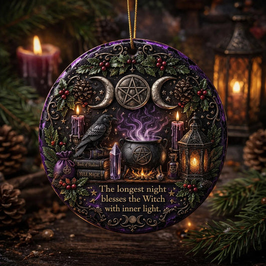 Gothic Christmas Ceramic Ornament with Raven, Triple Moon – Halloween Witchy Christmas Ornament for Pagan-MoonChildWorld