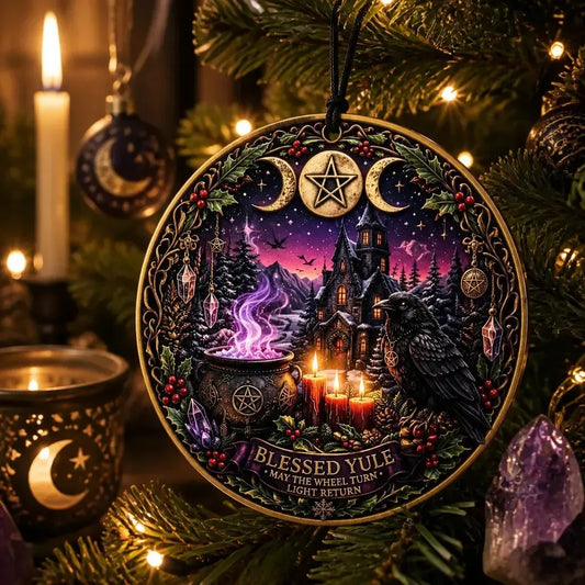 Gothic Christmas Ceramic Ornament with Triple Moon – Halloween Style Witchy Christmas Ornament_mockup_1.webp