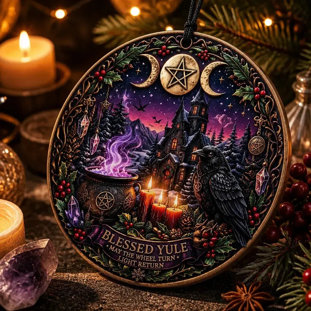 Gothic Christmas Ceramic Ornament with Triple Moon – Halloween Style Witchy Christmas Ornament_mockup_2.webp