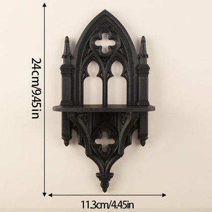 Church arch wall mount shelf – witchy gothic home decor styled with crystals