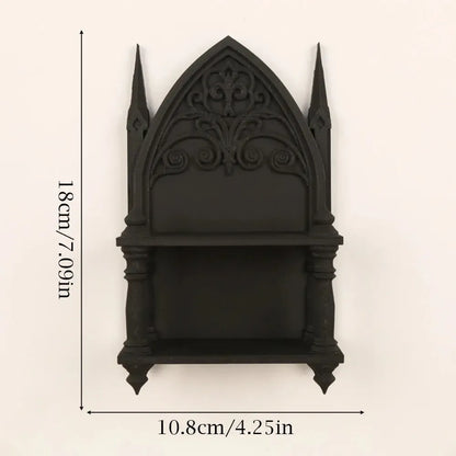 Double-layer gothic shelf for crystals and ritual tools – Wiccan sacred space organization