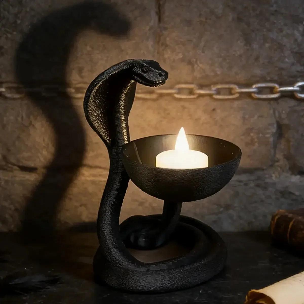 Gothic Cobra-Shaped Candle Holder For Witchy Dark Mystical Desktop Decoration-MoonChildWorld