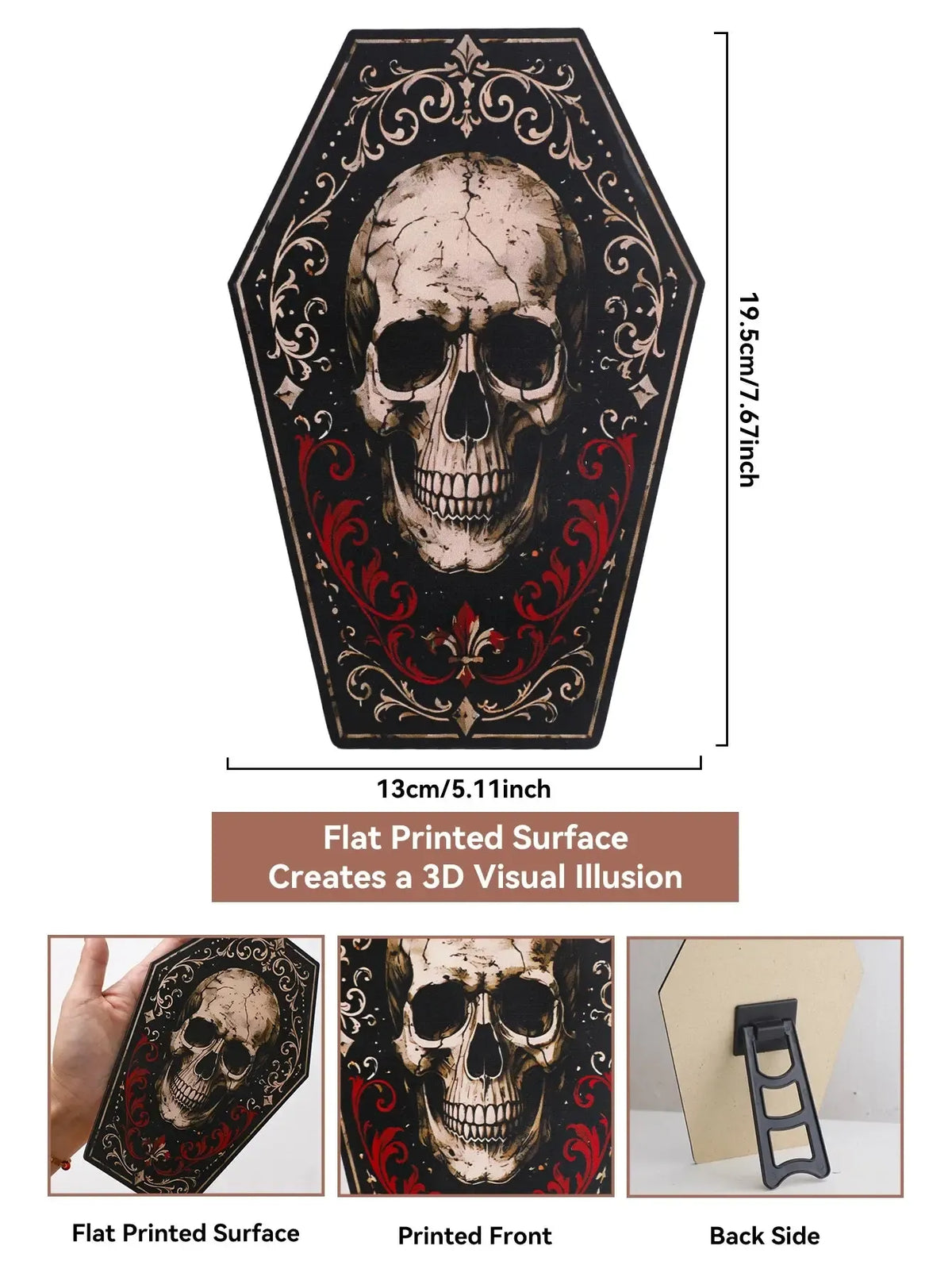 Gothic Coffin Table Sign, Skull Ghost Raven Halloween Decor, product view 16 of 20