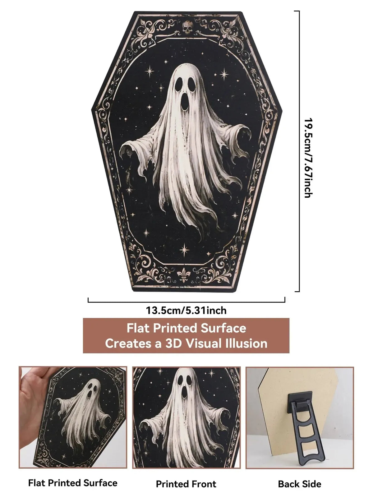 Gothic Coffin Table Sign, Skull Ghost Raven Halloween Decor, product view 18 of 20
