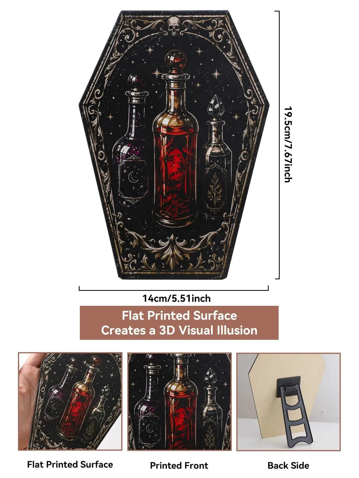 Gothic Coffin Table Sign, Skull Ghost Raven Halloween Decor, product view 19 of 20