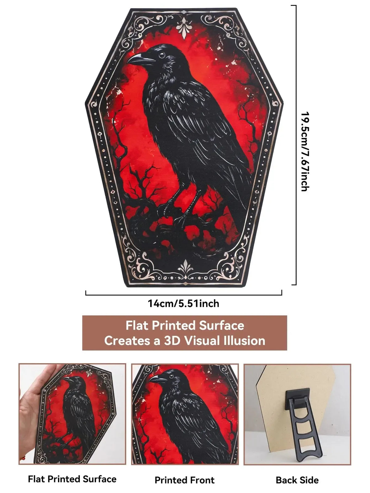 Gothic Coffin Table Sign, Skull Ghost Raven Halloween Decor, product view 20 of 20