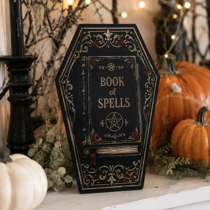 Gothic Coffin Table Sign, Skull Ghost Raven Halloween Decor, product view 6 of 20
