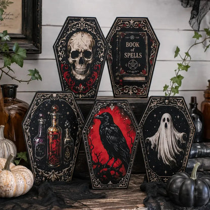 Gothic Coffin Table Sign, Skull Ghost Raven Halloween Decor, product view 5 of 20