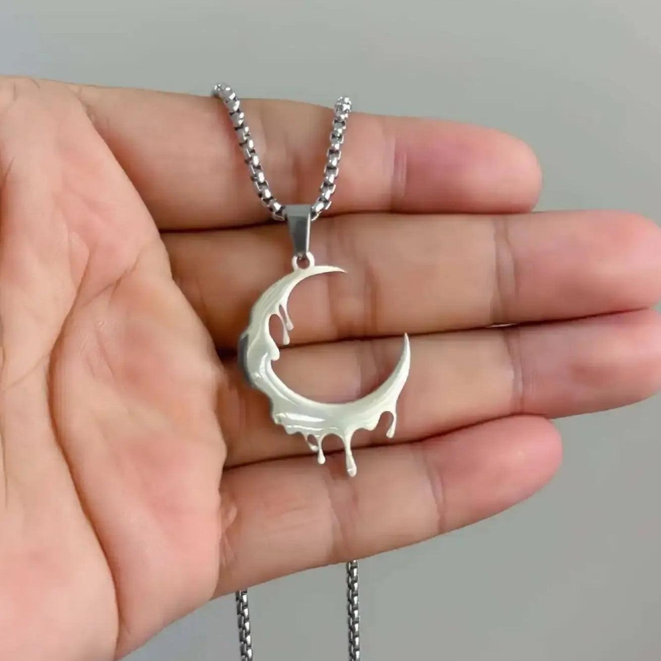 Gothic Crescent Moon Necklace Witch Jewelry-MoonChildWorld