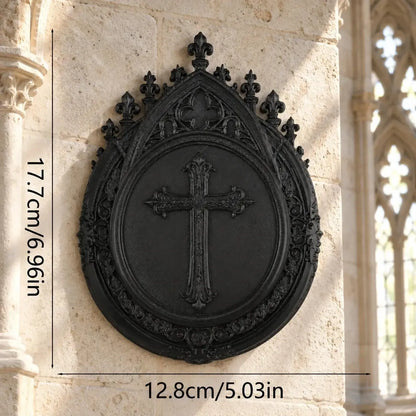 Cross wall plaque dimension diagram, 12.8 cm wide and 17.7 cm high