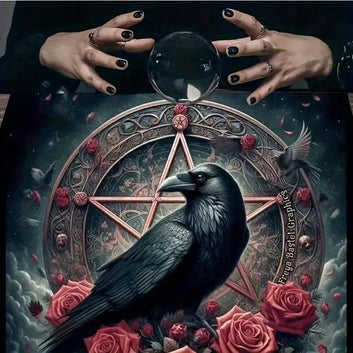 Gothic Crow Pentagram Witch Altar Cloth - Dark Crow Witchcraft Tarot Tablecloth for Reading Divination Wicca Home Decor-MoonChildWorld