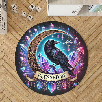 Gothic Crow Round Rug Witchy Raven Carpet for Dark Aesthetic Decor-MoonChildWorld