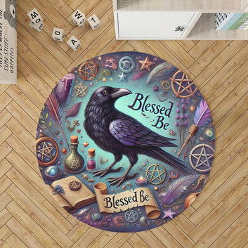 Gothic Crow Round Rug Witchy Raven Carpet for Dark Aesthetic Decor-MoonChildWorld
