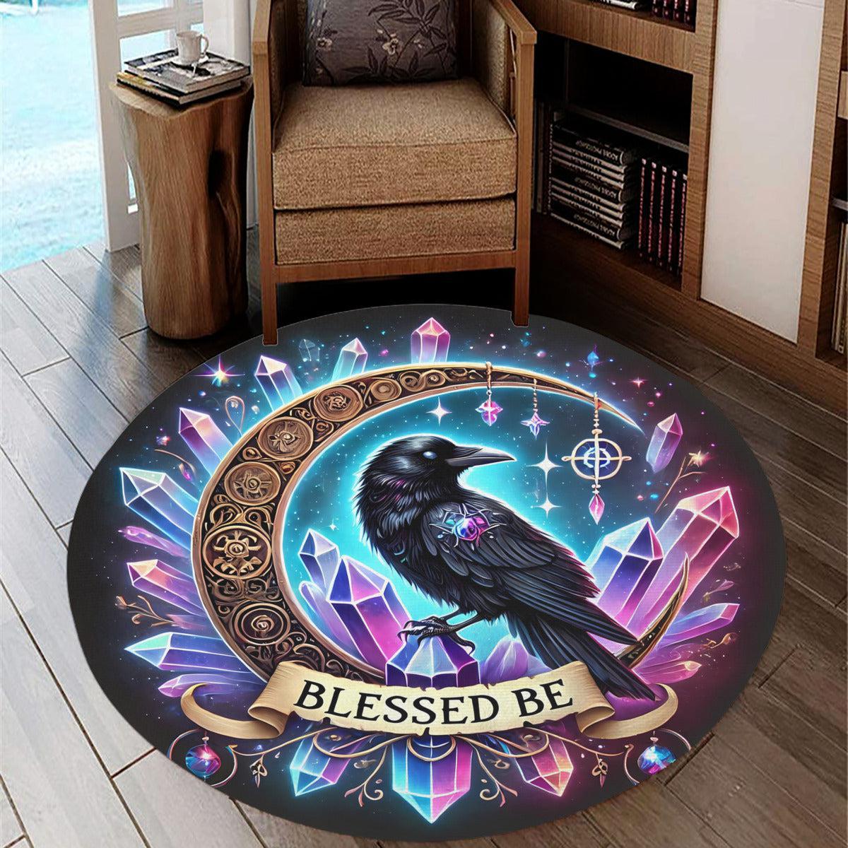 Gothic Crow Round Rug Witchy Raven Carpet for Dark Aesthetic Decor-MoonChildWorld